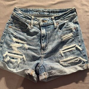 American Eagle Outfitters Women's Ripped Mom Short Jean Shorts - Light Blue